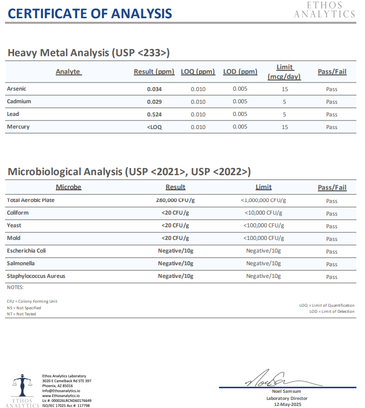 Moringa Pure Certificate of Analysis